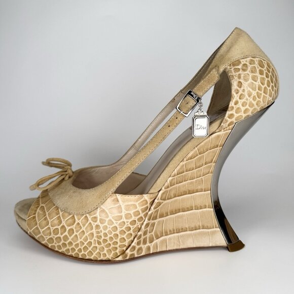 Vintage Dior Raf Simons 38.5 Beige Leather Suede Platform Heels - Picture 1 of 16